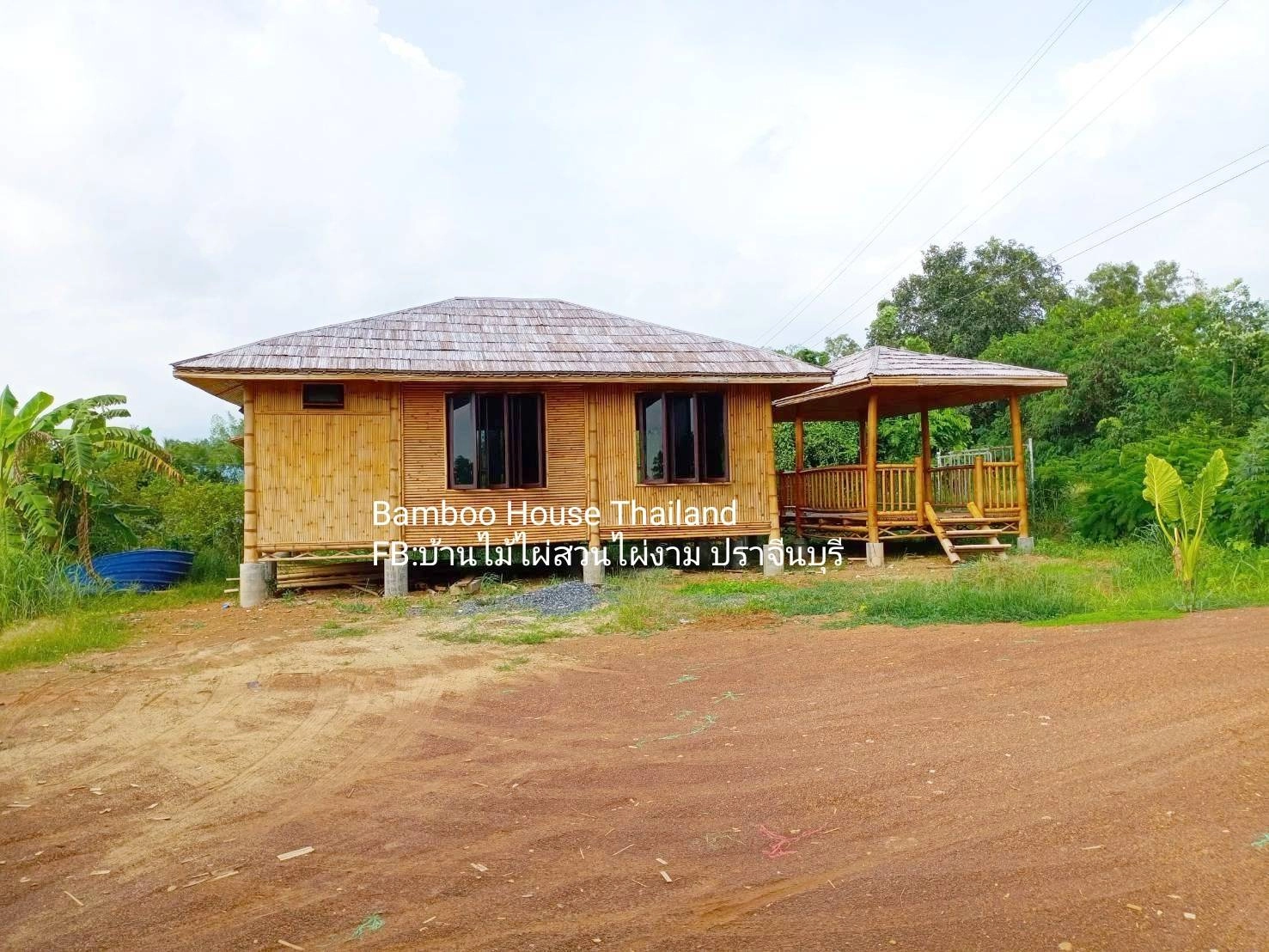 บ้านไม้ไผ่ ทรงปั้นหยา+ศาลาพักผ่อน สวนไผ่งามปราจีนบุรี